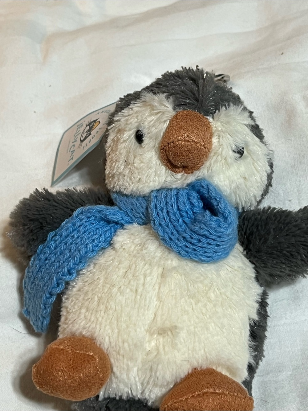 Jellycat Key Chain Gray and White Penguin with Blue Scarf